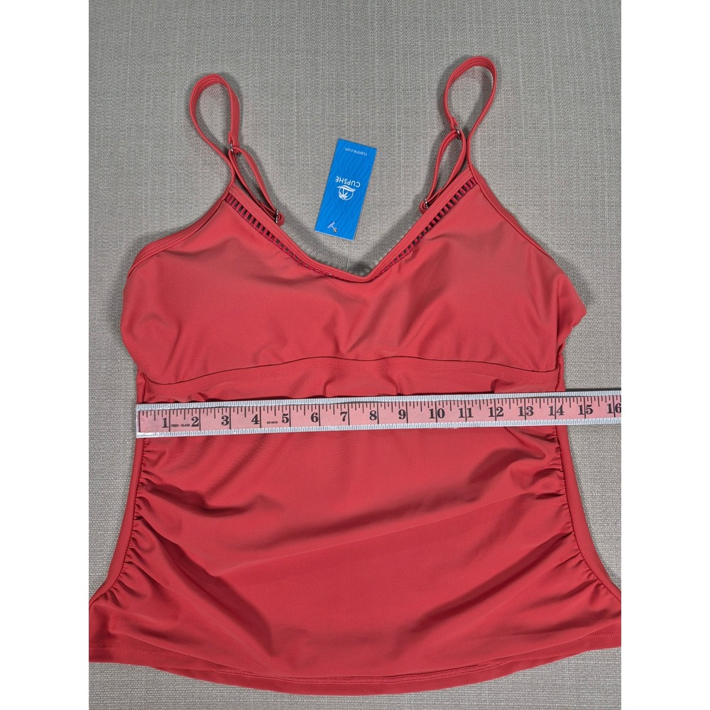 Cupshe Red Ruched Tankini Set‎ Mid Rise Geometric Bottoms New With Tags Large - Picture 4 of 11